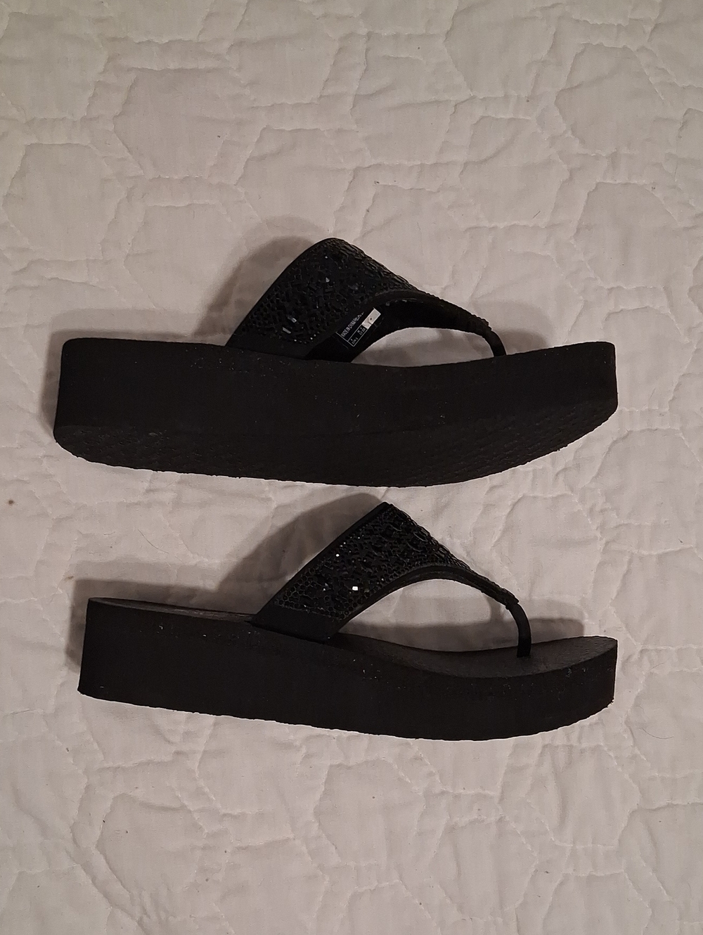 Skechers Cali Black Yoga Foam Flip Flops Beaded Sandals - Picture 10 of 10